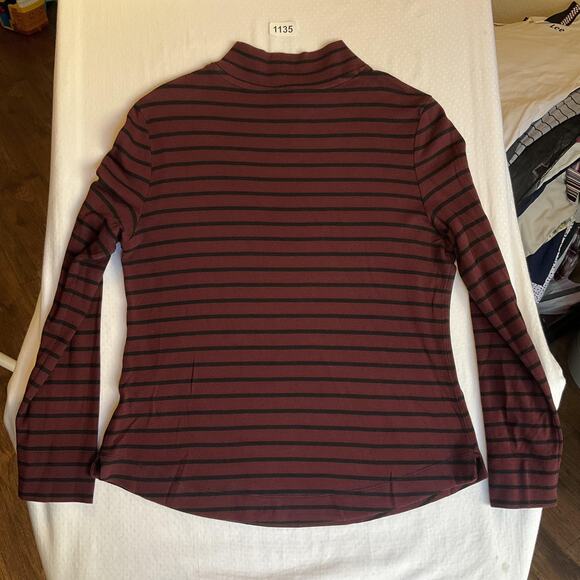 Westbound Women Shirt M Burgundy Striped Mock Neck Pullover - Picture 3 of 6